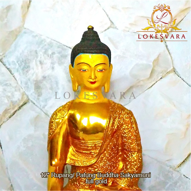 Patung Rupang Arca Logam Buddha Shakyamuni 12inch Full Gold