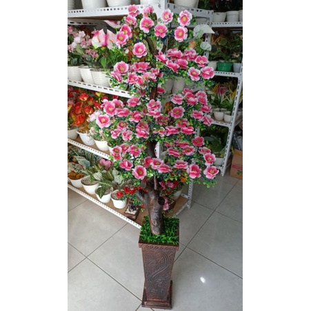 BUNGA SERUT/POHON SERUT PLASTIK+POT KAYU