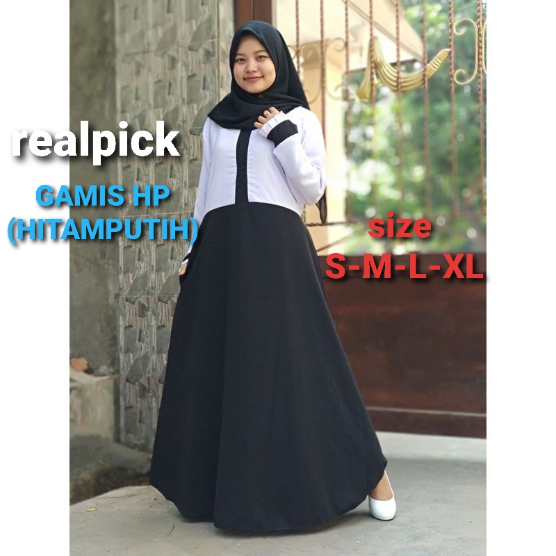 GAMIS CANTIK POLOS DRESS HITAM PUTIH /GAMIS MURAH /GAMIS WANITA TERBARU