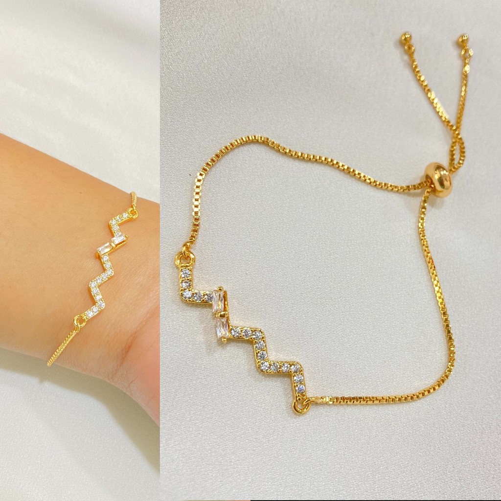 Gelang Wanita Serut Anti Karat Vintage Perhiasan Titanium Asli Berlapis Emas KTA02-5