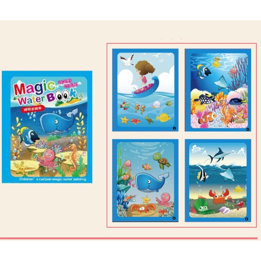 Buku gambar magic water book menggambar dengan air cocok untuk bayi dan anak-Dunia laut