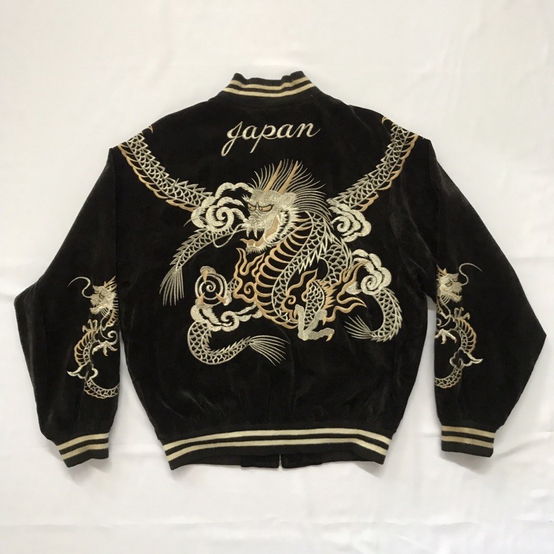 Vintage Sukajan Velvet Double Ryu Embroidery