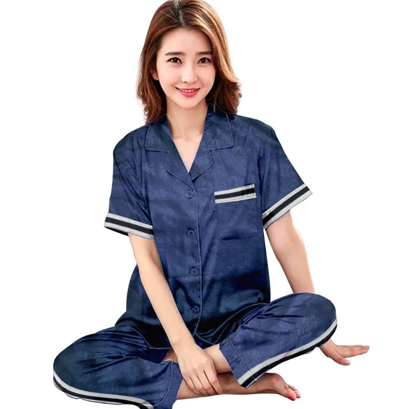 PIYAMA CP SATIN EMBOS-Cp pita navy
