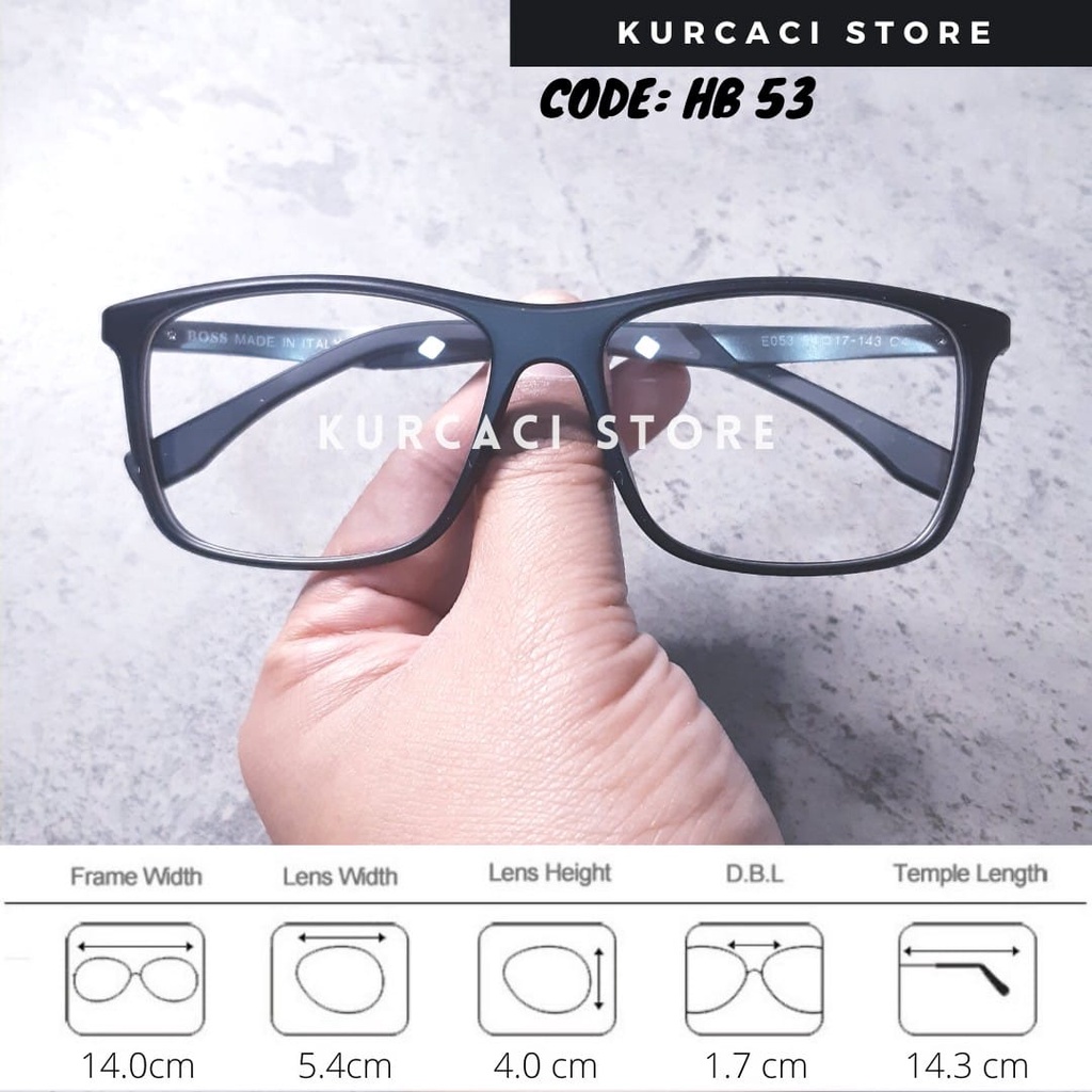 Frame Kacamata Pria HB53 Kotak, Gratis Lensa Minus Murah, Kacamata Korea, Kacamata Minus Gagang Per