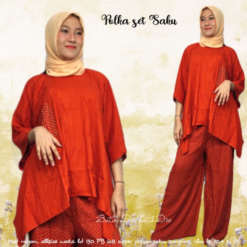 Polka Saku Set - Rayon Premium - Busui - One Set - Baju Kantor - Ori by Naura