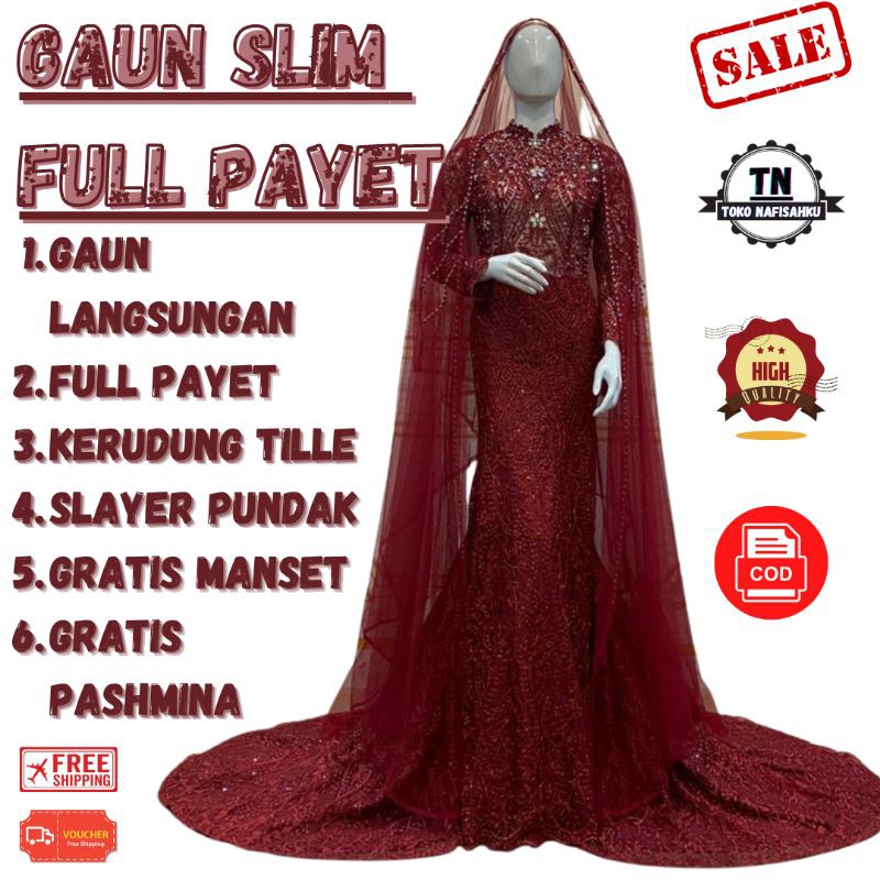 GAUN PENGANTIN MUSLIM FULL PAYET | GAUN KEBAYA PENGANTIN SLIM PAYET | TERBARU BAJU PENGANTIN PAYET