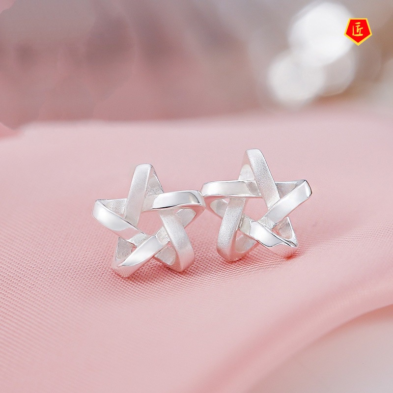 [Ready Stock]Korean-Style Fashion Five-Pointed Star Frosted Stud Earrings