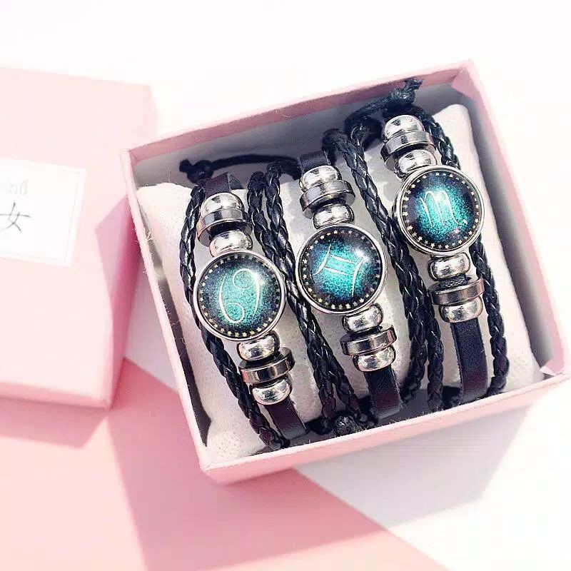 Gelang Zodiak / Gelang Zodiac Glow In The Dark / Gelang Zodiak Pria Wanita Import