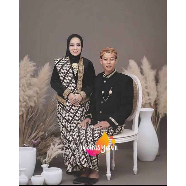 Set Prewed / Baju Couple Adat Jawa, Motif Lereng KeciL (Free Selendang)