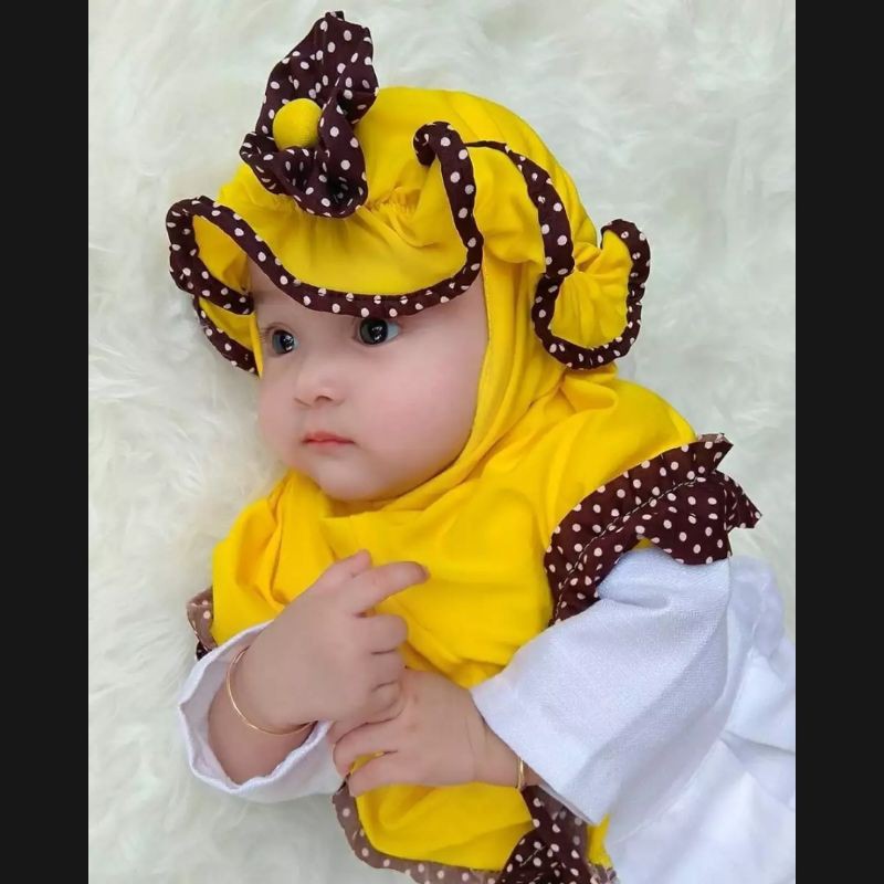 (TERLARIS) Jilbab Topi List Polka anak bayi Usia 0 - 3 tahun | Hijab tk baby perempuan newborn lucu 6 sampai 1 thn | kerudung sekolah lembut sd  terbaru 2 – 12 bln premium