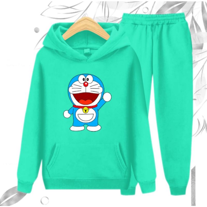 SETELAN HOODIE ANAK/SETELAN DOREMON CELANA PANJANG/MODEL KEKINIAN/UMUR 3-17 TAHUN/BISA COD