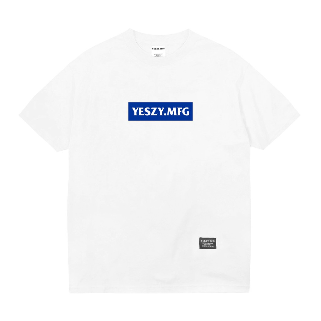 YESZY.MFG Tshirt White Logo Box Blue