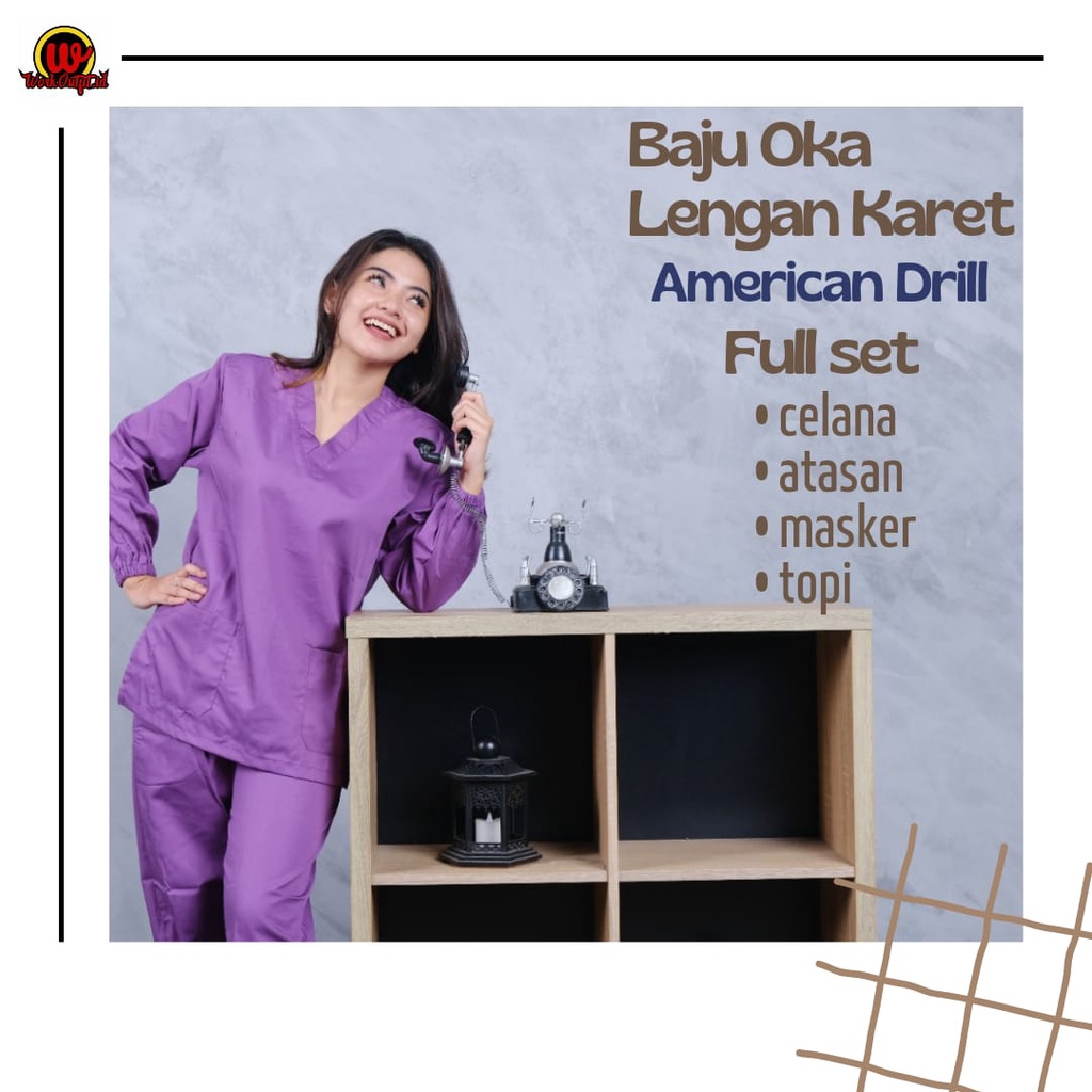 Baju Ok Oka Lengan Karet American Drill | Medical Scrub Baju Jaga Perawat Dokter Nakes