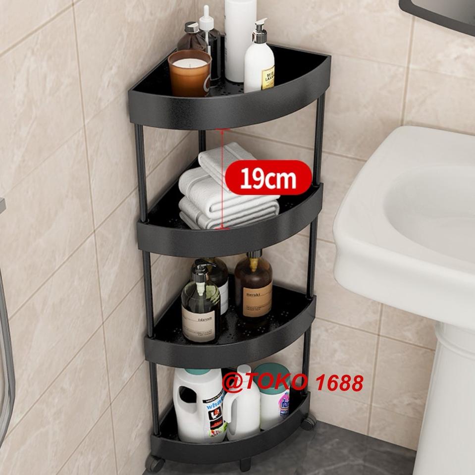 Model Terupdate Triangle rak dapur plastik rak troli rak susun serbaguna 4 layer dengan roda