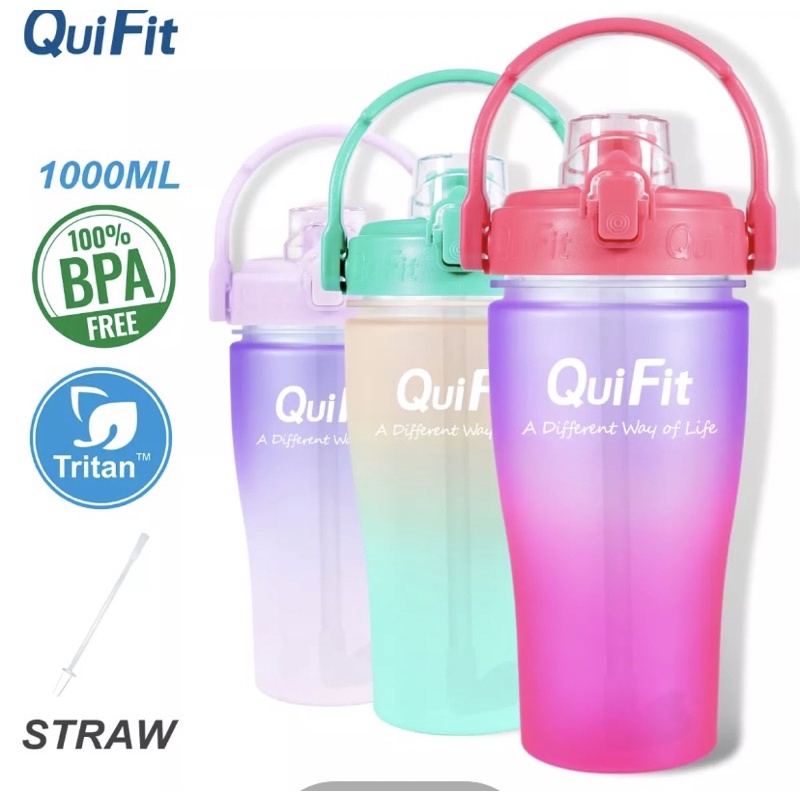 [NEW] Quifit Original Botol Air Minum 1Liter/1000ml Tutup Flip Top + Sedotan Bahan Eastman Tritan
