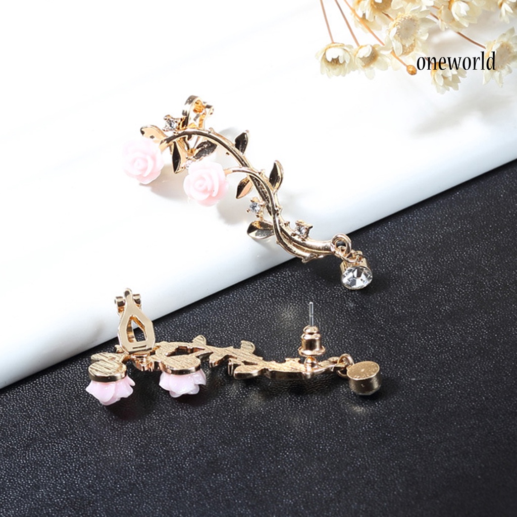 OW@ Earrings Beautiful Climber Crawler Rose Flower Branch Earrings