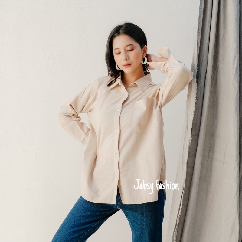 Kemeja Oversize Linen Wanita - Alea Shirt-Alea beigi