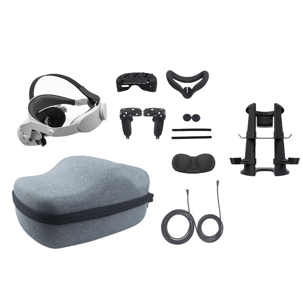 Set Case Silikon Cover Proteksi Lensa Tipe-C + Strap Kepala + Stand Holder + Bracket Kabel USB Tipe-C Untuk Oculus Quest 2 VR