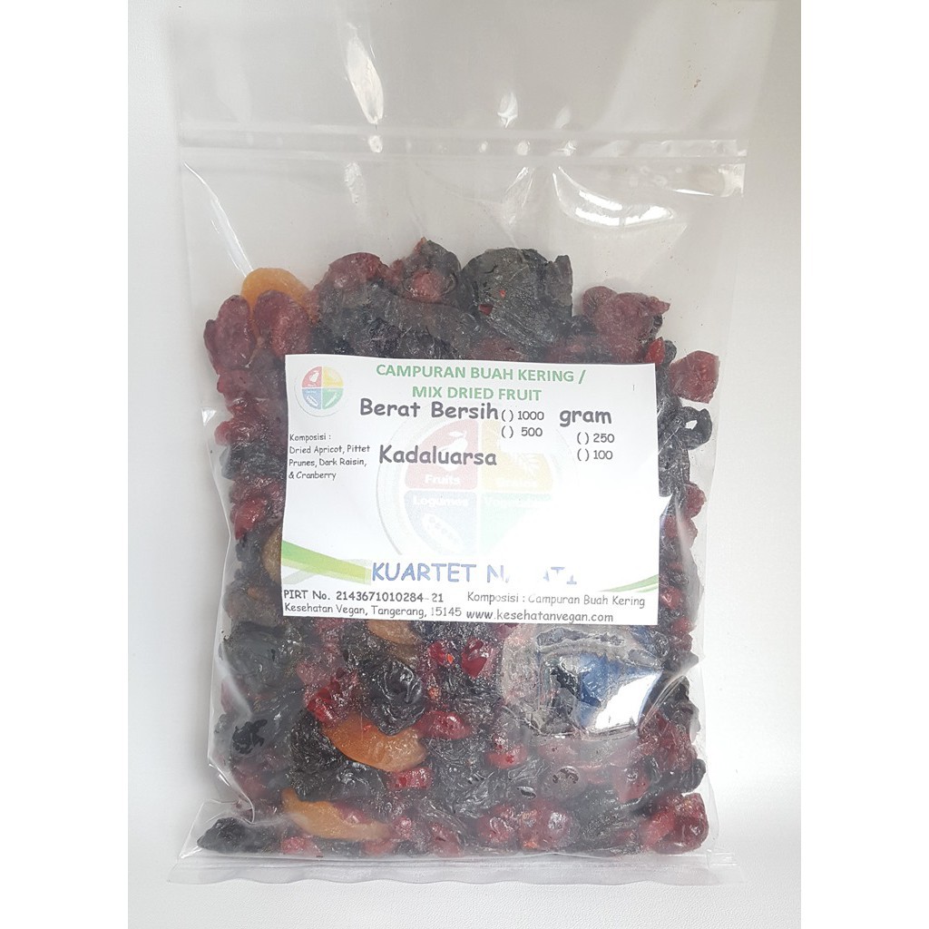 

500gr Campuran Buah Kering - Mix Dried Fruit:Dried Apricot, Pittet Prunes, Dark Raisin, Cranberry