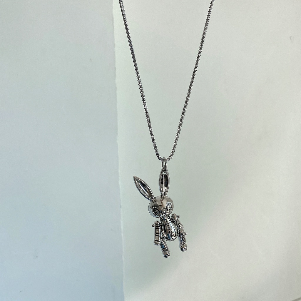 Kalung Rantai Bahan Titanium Steel Desain Kelinci Gaya Hip Hop Untuk Pria Dan Wanita