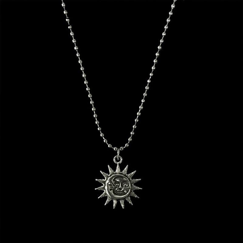 1 PC Perak Fashion Kalung Retro Sun Smiley Liontin Kalung Unisex Aksesoris Mode ANTOP
