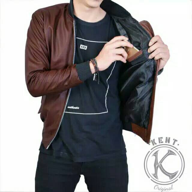Jaket Pria original Brand Semi Kulit Brown