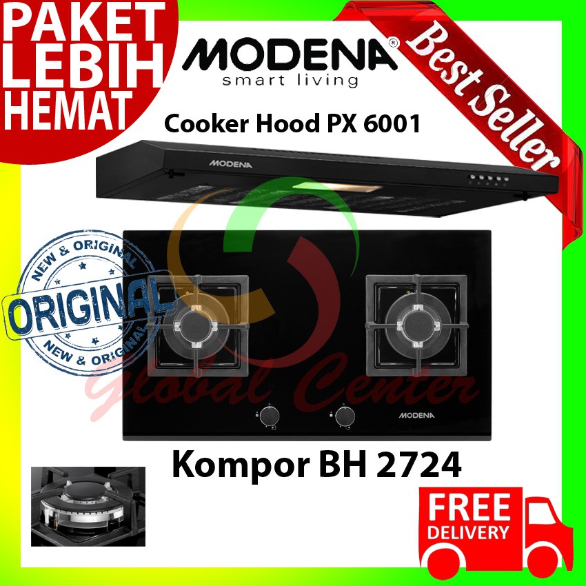 Paket Hemat Modena Kompor Tanam BH 2724 Dan Cooker Hood PX 6001