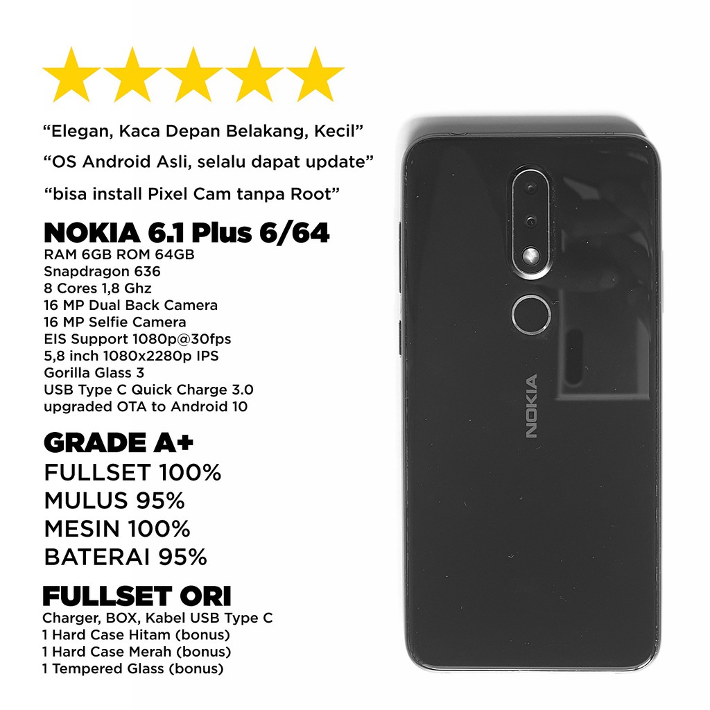 Nokia 6.1 Plus X6 RAM 6GB / 64GB Hitam Full Set 100% Ori Sehat Mulus