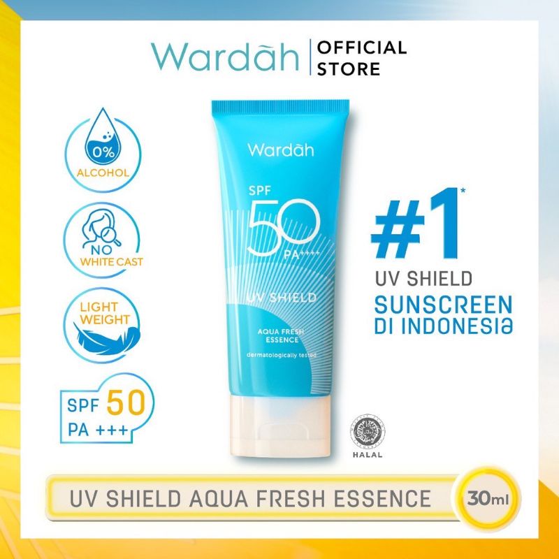 Wardah UV Shield Aqua Fresh Essence SPF 50 PA+++ 30ml | Essential Sunscreen Gel SPF 30 PA+++