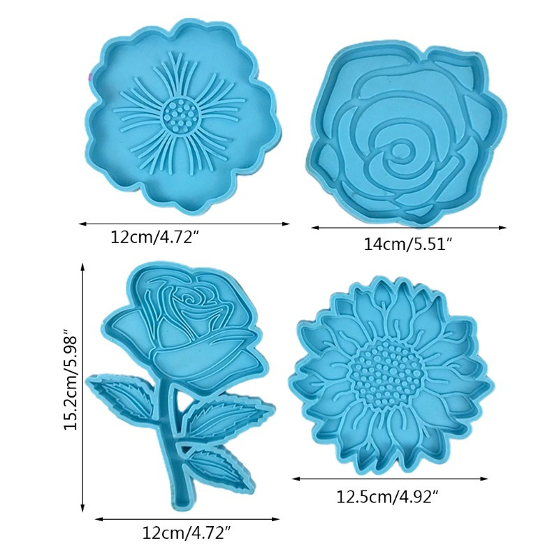 Glitter Flower Shaped Coaster Epoxy Resin Mold Cup Mat Pad Silicone Mould DIY Craft Tool