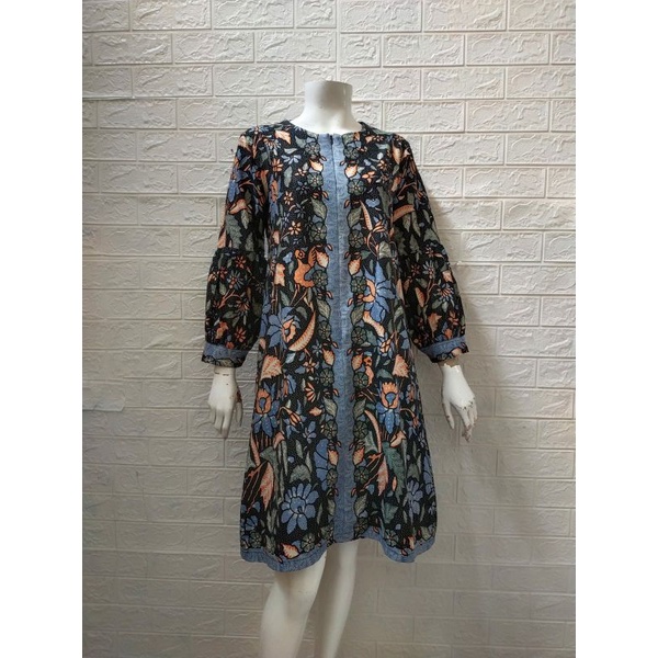 tunik batik wanita motif tiga negeri lengan balon cocok untuk kerja kantoran