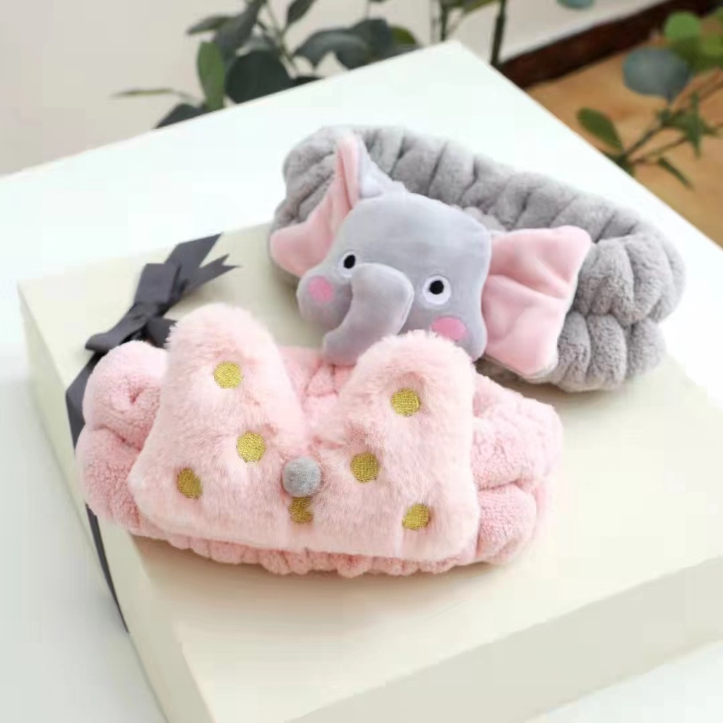 BNDC Bando Bandana Wanita Cuci Muka Face wash Headband Lucu Imut Beruang Gajah Kupu Bando Cuci Muka Make Up Masker Facial Tebal Awet Kuat elastis karet