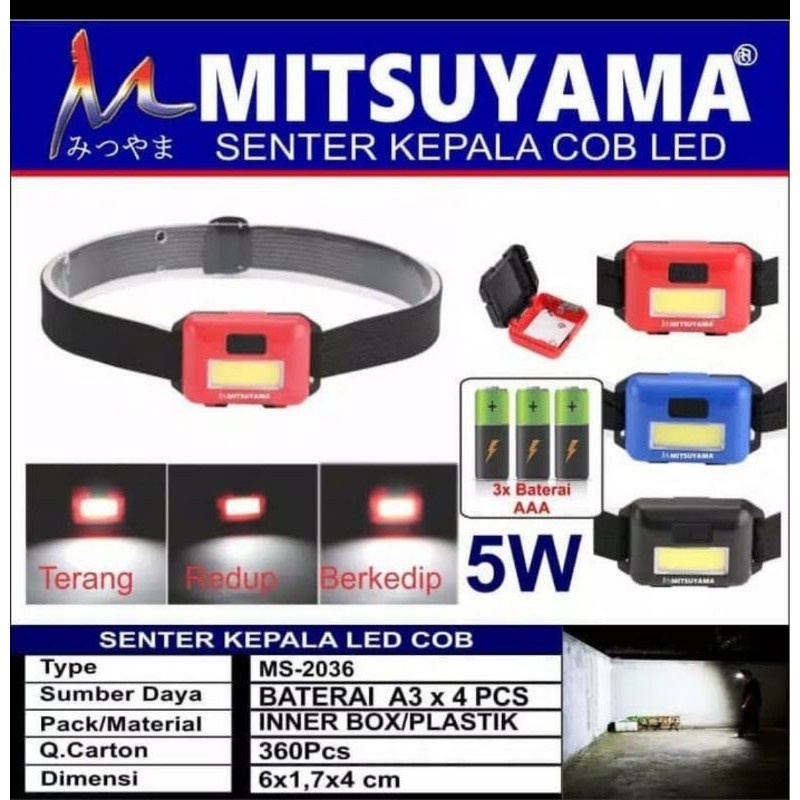 Headlamp Senter Kepala Mitsuyama MS-2036 LED COB 5W  Baterai A3