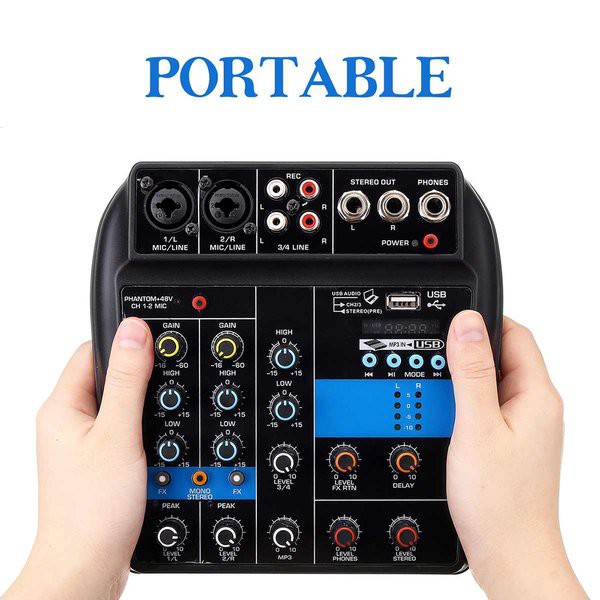 Mixer Audio USB Mini Portable Live Audio Mixer Karaoke DJ 4 Channel