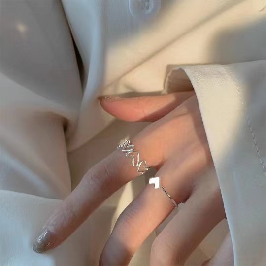 IFYOU 2pcs / Set Cincin Jari Bentuk Hati Warna Silver Gaya Korea Untuk Wanita