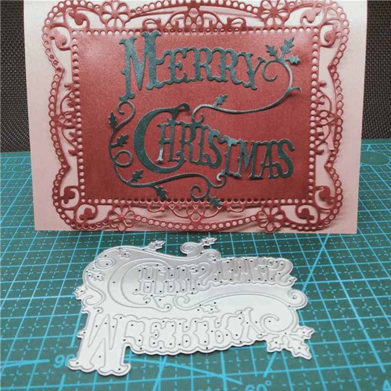Cetakan Stensil Cutting Dies Motif Merry Christmas Bahan Metal Untuk Scrapbook / Craft DIY