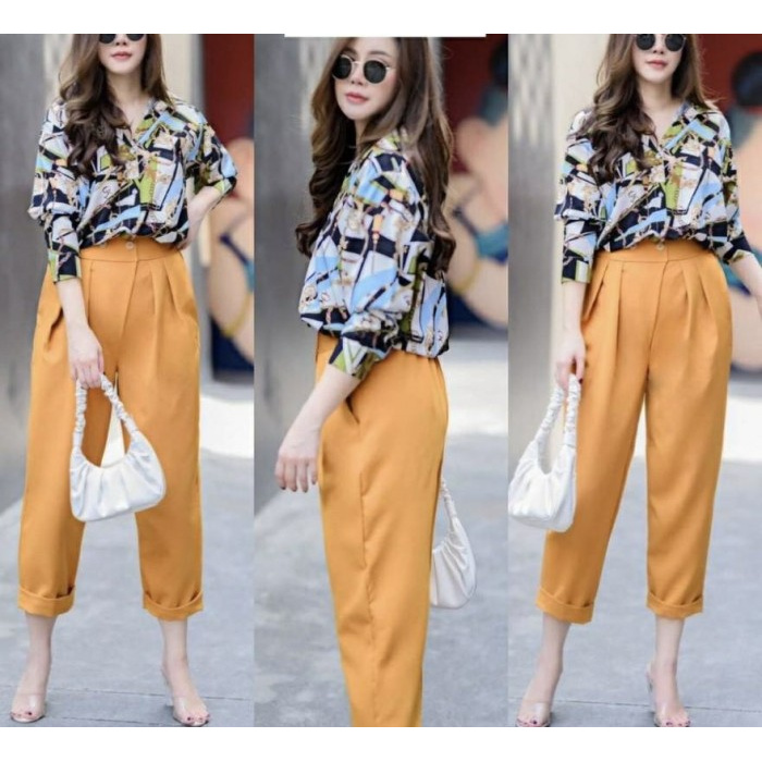 Big Sale Celana Stice Pants Wanita Cewek Boyfriend Murah Kain Pan YJ435 Celana Pants Mustard [Cela