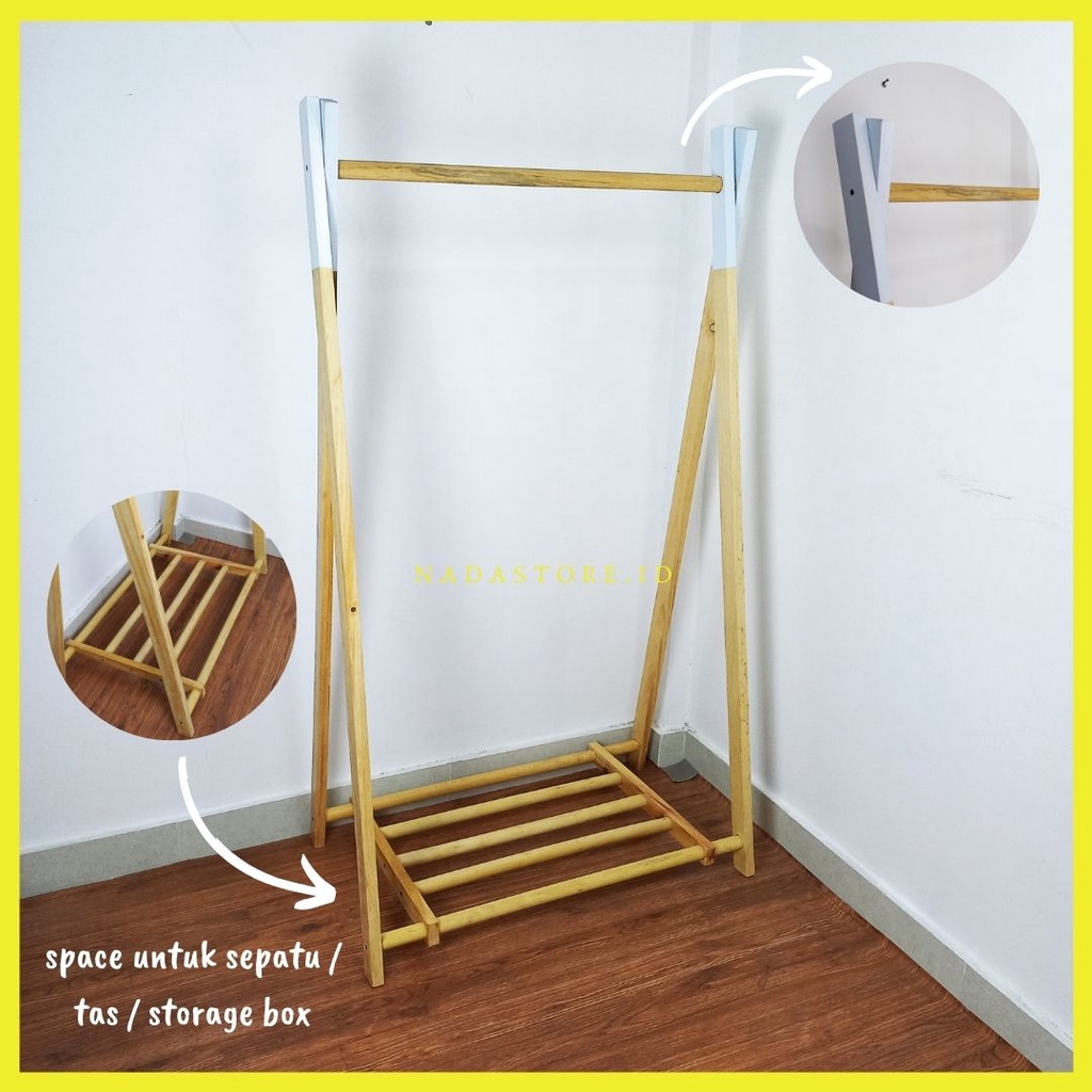 Rak Hanger Satu Tingkat / Rak Gantung Baju Kayu Besar / Gantungan Baju / Stand hanger