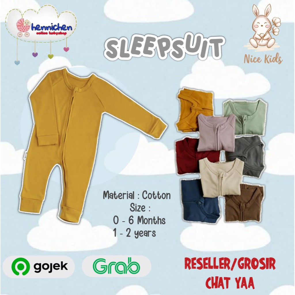 NICE KIDS NICEKIDS SLEEPSUIT Baby Sleepsuit Sleepsuit Bayi Baju tidur bayi  JUmper panjang bayi 0-2 Tahun