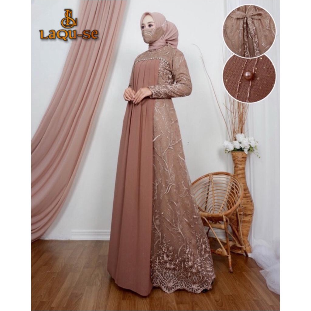 Dress Gamis Kebaya Cantik Modern Mix Ceruty Babydoll Gaun Pesta Kondatangan Wanita Mewah By Laquse_kebaya2