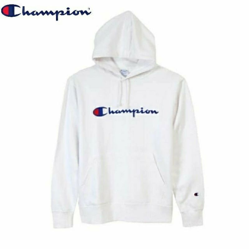 hoodie champion original script logo, warna putih