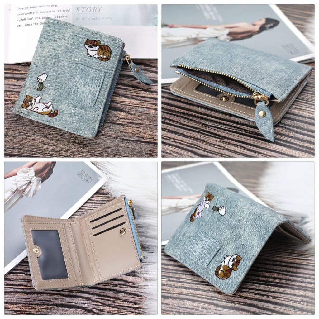 DOMPET WANITA LIPAT KULIT KUCING FELICIA IMPORT MURAH  MOTIF WA033B2  DENIM ORI C18219 KOREA JAKARTA