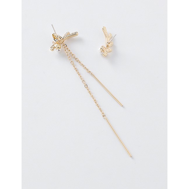 LRC Anting Tusuk Fashion Golden Asymmetric Antler Pearl Earrings D71066
