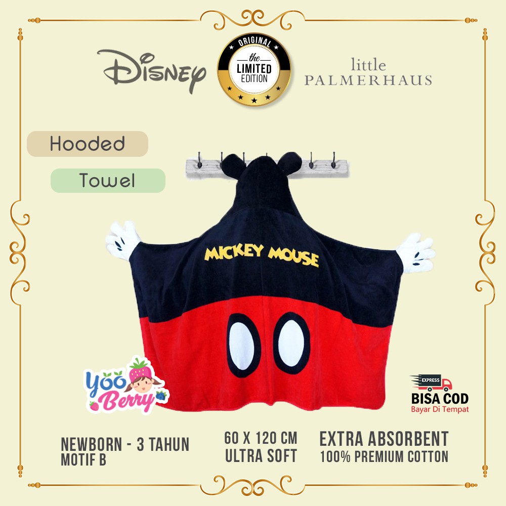 Disney Little Palmerhaus Hooded Baby Towel Handuk Bayi Karakter Katun Mickey Minnie Winnie the Pooh Berry Mart