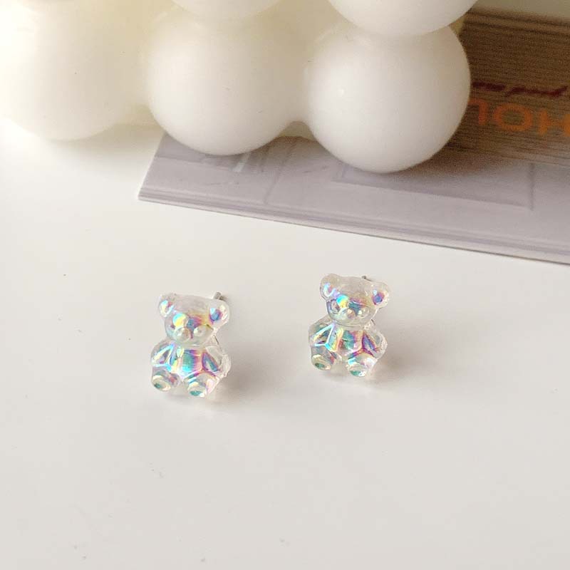 1 Pasang Anting Stud Desain Kartun Beruang Warna-Warni Permen Bahan Resin Untuk Anak Perempuan