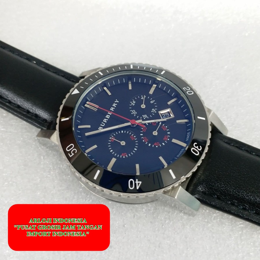 New Jam Pria Burberry Silver Leather Premium Garansi 1th