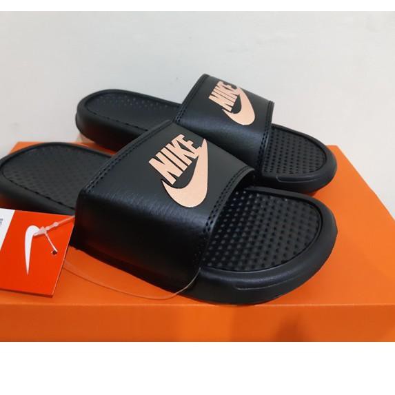 nike slides black and rose gold