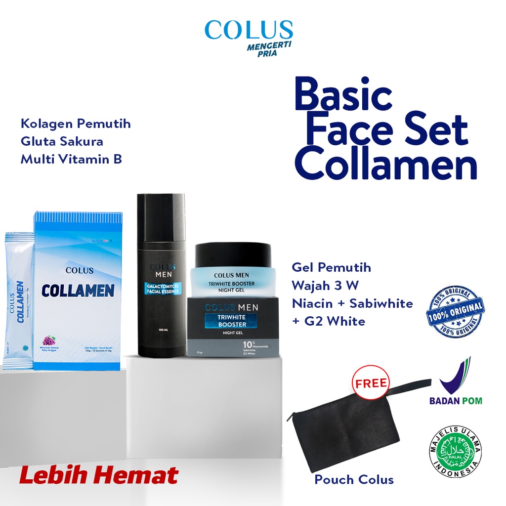 Colus Paket Basic Face Set Collamen - Colus Collamen + Colus Galactomyces Facial Essence + Colus Men