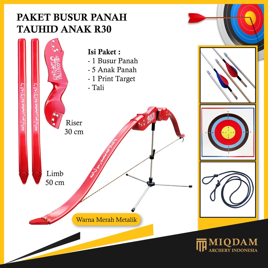 Busur Panah Tauhid Anak R30 || 5 Arrow Bambu Petung - Ramin || Face Target