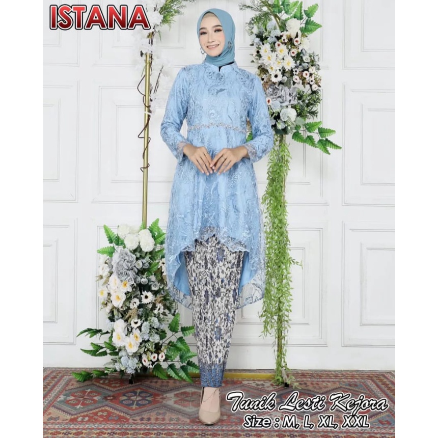 Setelan Tunik Lesty Kejora Terbaru 2022//Setela Tunik tille Mutiara Premium/Baju Kebaya Termurah/Baju Kebaya Tile Full Payet/baju kurung/pakaian wanita Termurah/seragam Pesta Kekinian/pakaian tradisional/set baju kebaya termurah